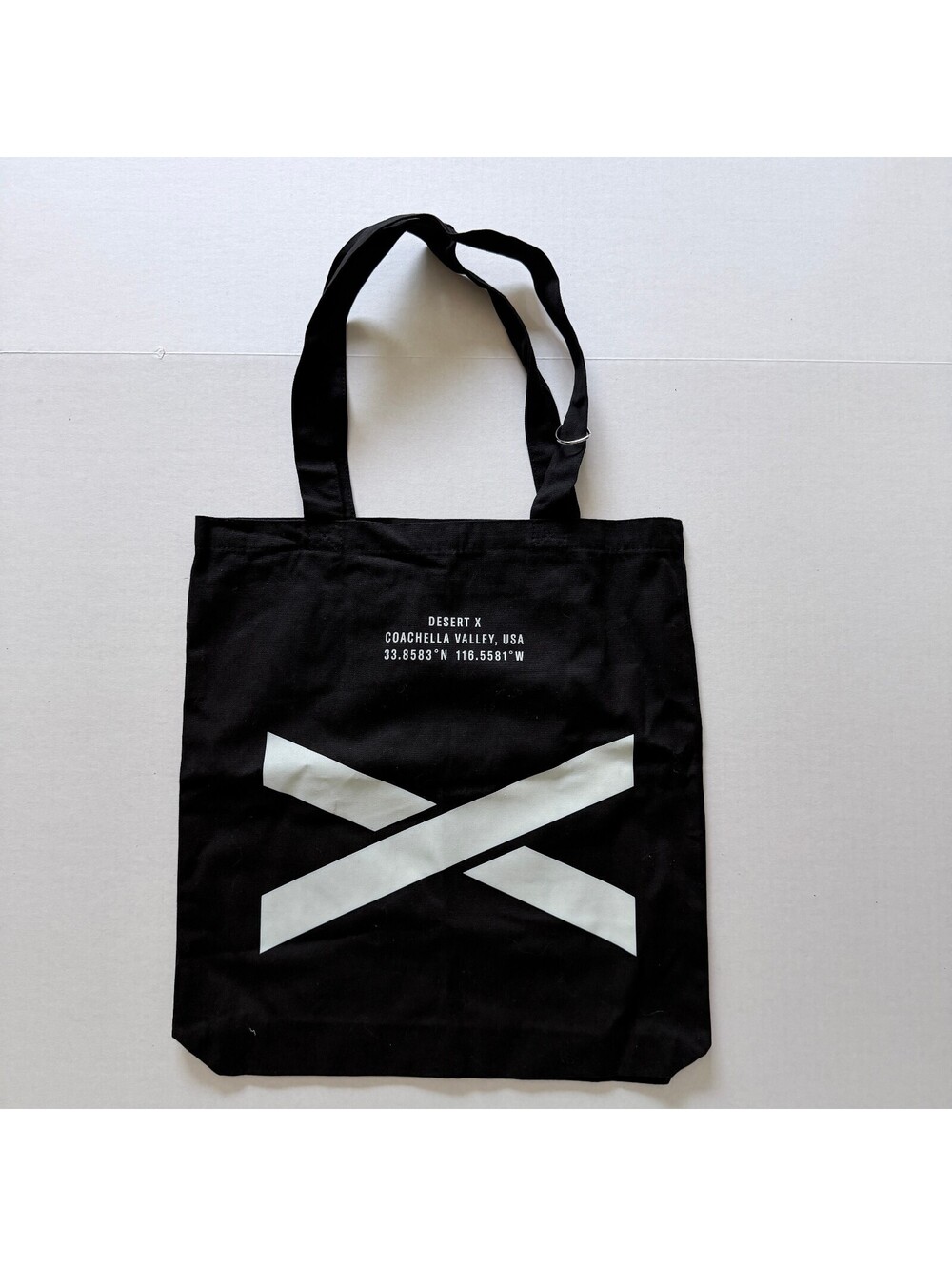 Black Canvas Tote Bag with White Graphic Print, Adjustable Shoulder Strap, 16" x
